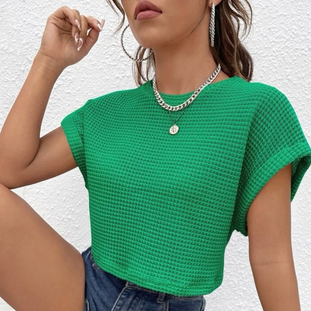 New - Green soft textured batwing top